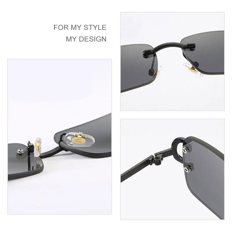 HBK New Luxury Classy Square Sunglasses Men Rimless Alloy Fashion Vintage Retro Small Rectangle Glasses Blue Custom Logo UV400