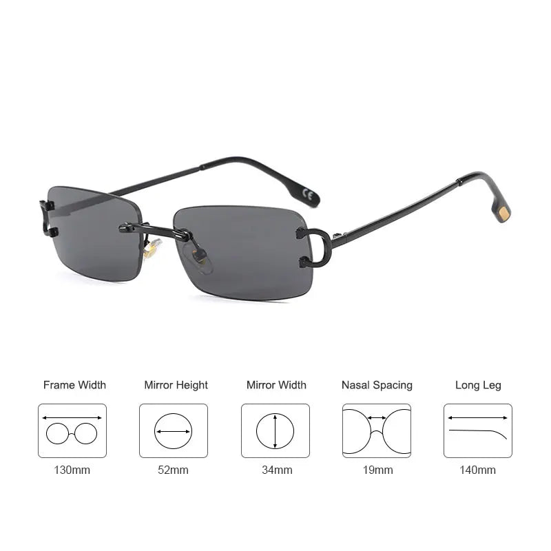 HBK New Luxury Classy Square Sunglasses Men Rimless Alloy Fashion Vintage Retro Small Rectangle Glasses Blue Custom Logo UV400