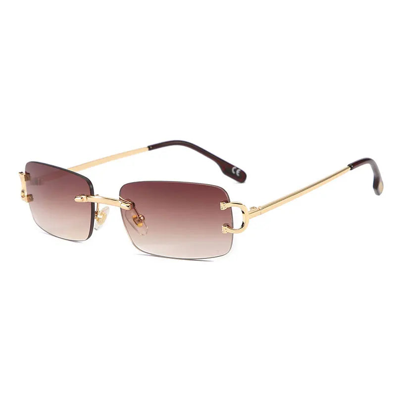 HBK New Luxury Classy Square Sunglasses Men Rimless Alloy Fashion Vintage Retro Small Rectangle Glasses Blue Custom Logo UV400