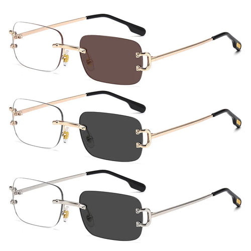 HBK New Luxury Classy Square Sunglasses Men Rimless Alloy Fashion Vintage Retro Small Rectangle Glasses Blue Custom Logo UV400